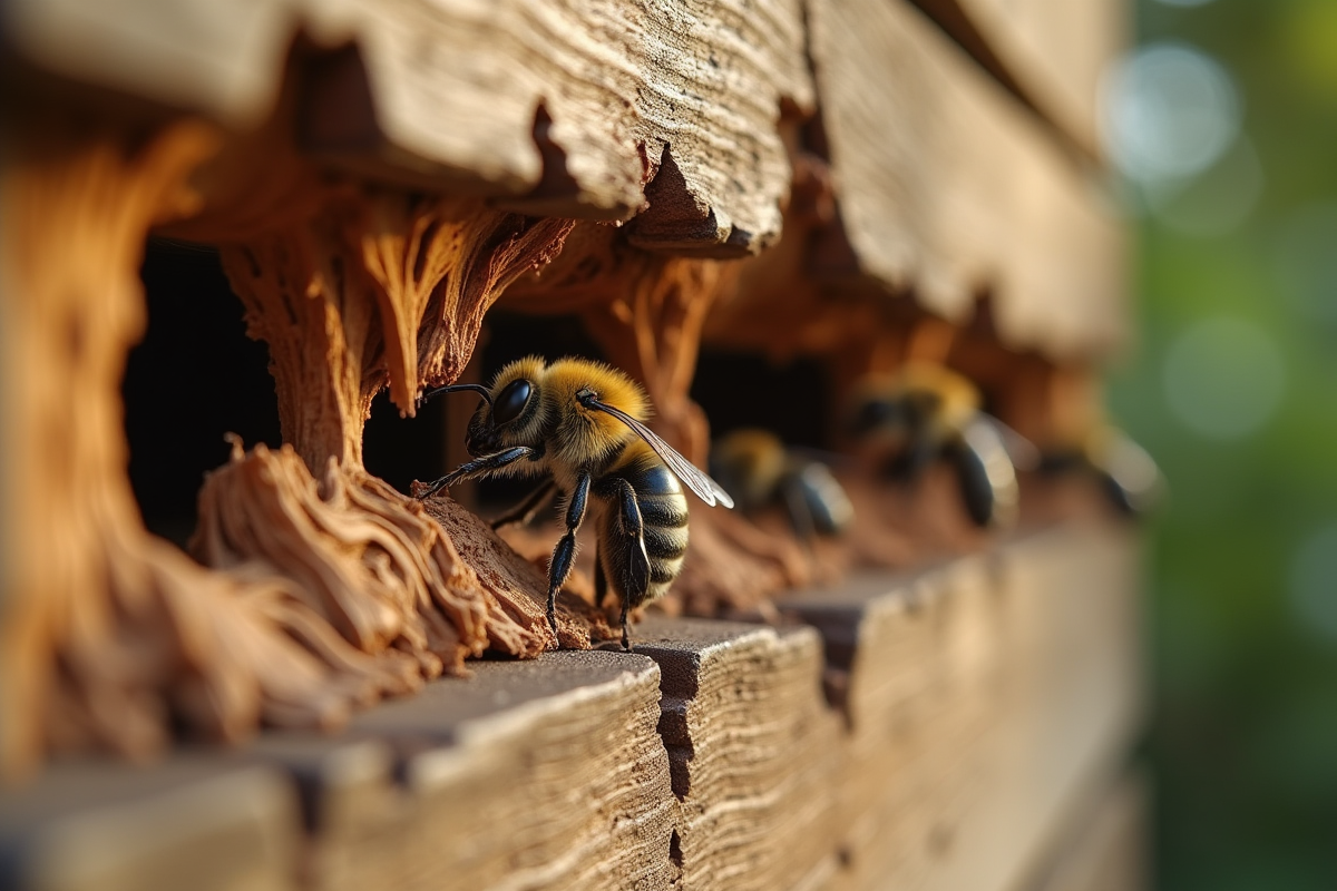 abeille charpentière + structure en bois